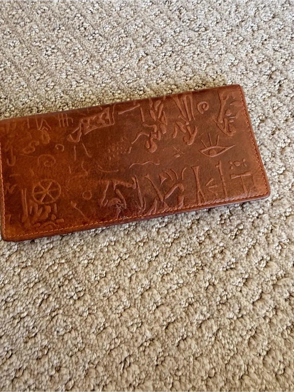 Embossed Leather Long Wallet - Brown